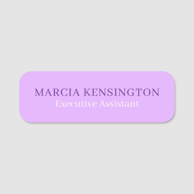 Light Lilac Lavender Modern Professional Name Tag (Front)