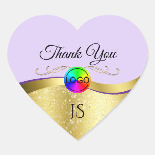 Light Lilac Wavy Gold Thank You with Logo Monogram Heart Sticker