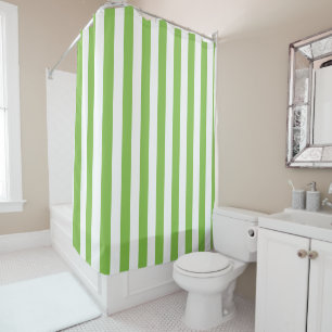 Light Lime Green and White Simple Striped Shower Curtain