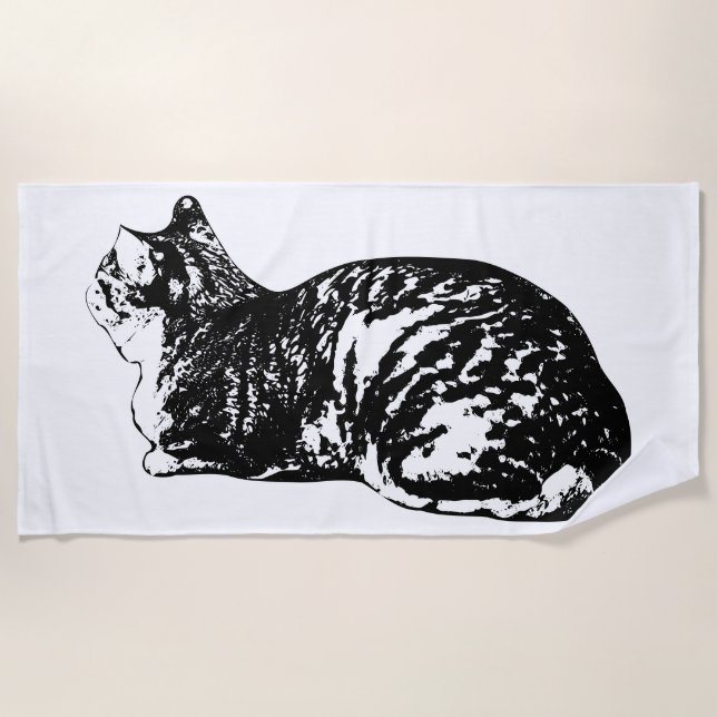 Light Lines, Resting Cat Beach Towel (Front)