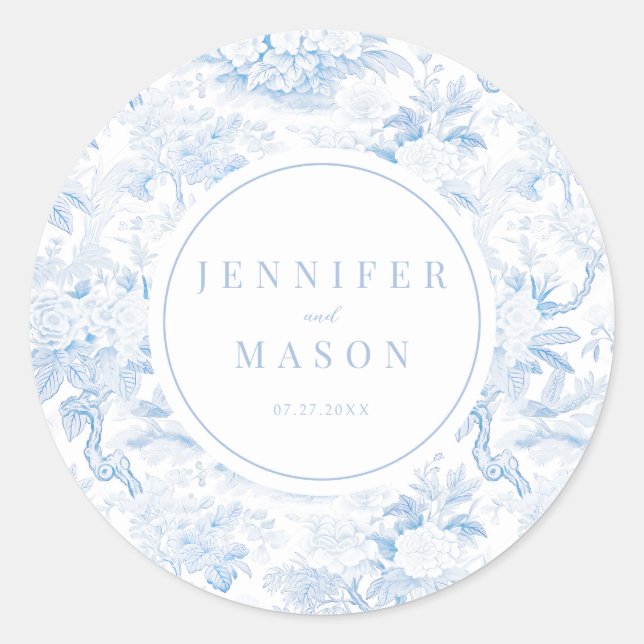 Light lue chinoiserie wedding monogram stickers (Front)