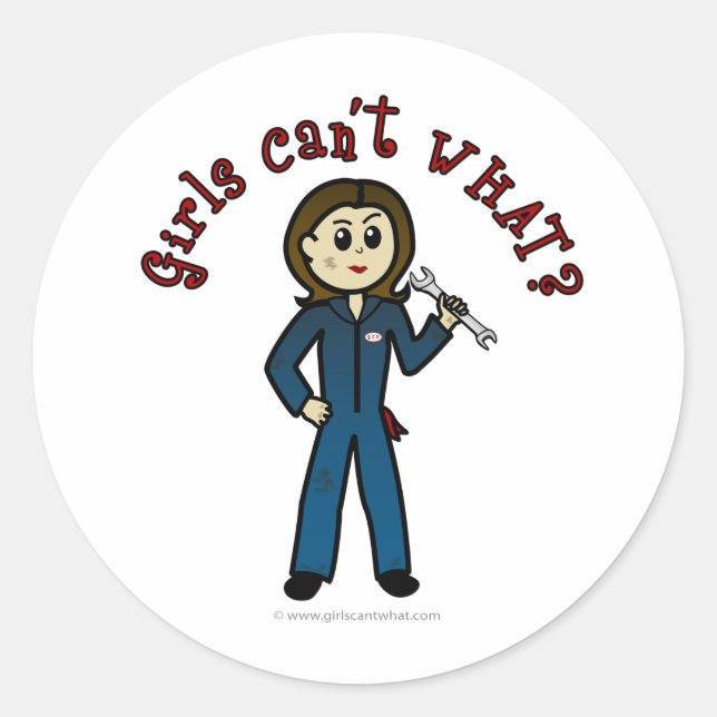 Light Mechanic Girl Classic Round Sticker (Front)
