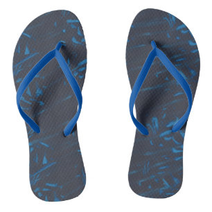 Light Medium Blue Abstract on Black FlipFlops