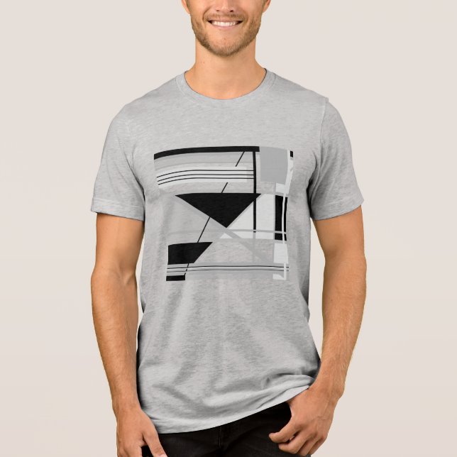 Light & Medium Gray Black Geometric Abstract Art  Tri-Blend Shirt (Front)