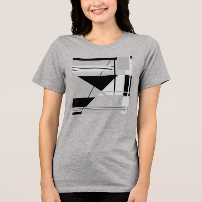 Light & Medium Gray Black Geometric Abstract Art  Tri-Blend Shirt (Front)
