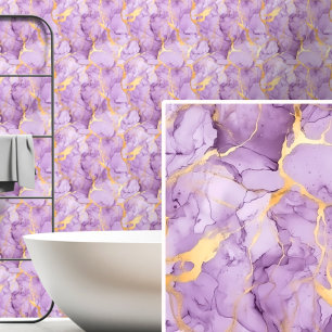 Light Mid Mauve Purple Gold Marbled  Wallpaper