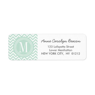 Light Mint Chevron Zigzag Personalized Monogram Label