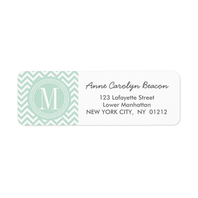 Light Mint Chevron Zigzag Personalized Monogram Label (Front)