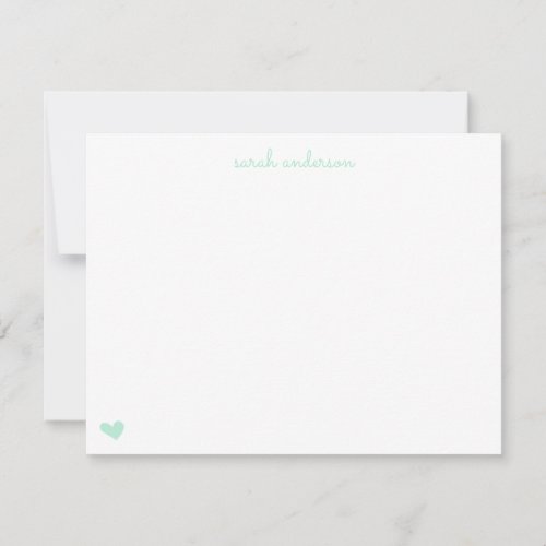 Light Mint Doodle Heart Personalized Stationery Note Card