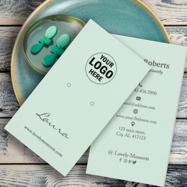 Light Mint Green Add Your Logo Earring Display Business Card (Creator Uploaded)