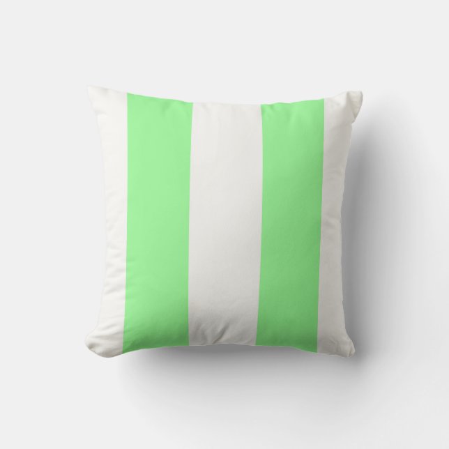 Light Mint Green and White Huge Stripe Pattern Throw Pillow (Front)