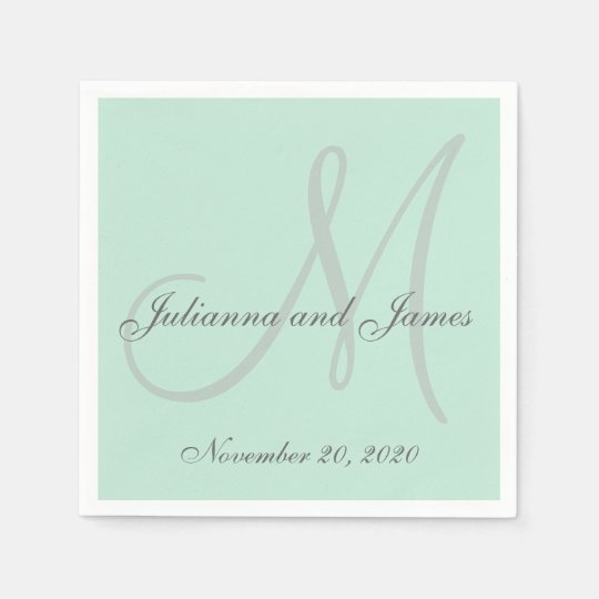 Light Mint Green Colored Monogram Paper Napkins Zazzle