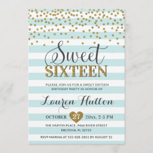 Light Mint Green Gold Sweet Sixteen Party Birthday Invitation