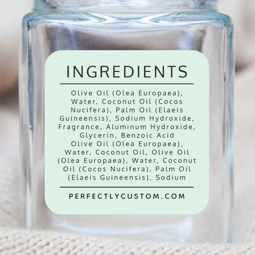 Light mint green ingredient list product label