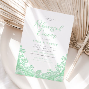 Light Mint Green Lace Rehearsal Dinner  Invitation