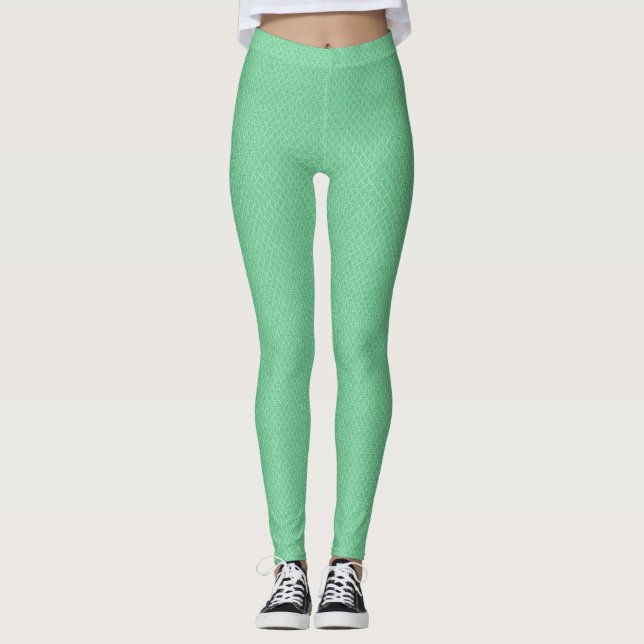 Light Mint Green Patterned Snake Skin texture Leggings (Front)