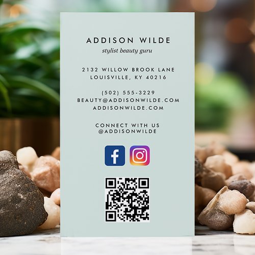 Custom Business Cards 18 Light Mint Social Media Instagram Facebook Qr Code Business Card