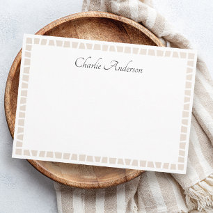 Light mocha brown mosaic border name white note card