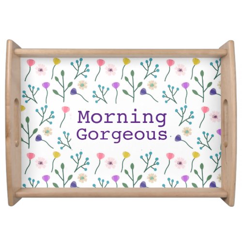 Light Modern Floral Pattern White Morning Gorgeous Serving Tray