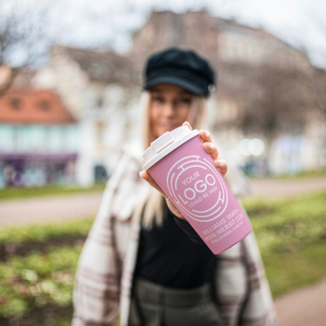 Light Muted Rose Pink Minimalist Logo Business  Paper Cups (business logo paper cup pink your logo here blush company professional corporate marketing simple)