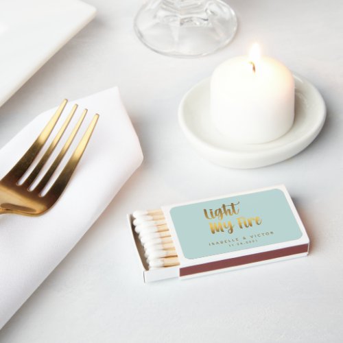 Light My Fire Gold Heart Typography Wedding Matchboxes