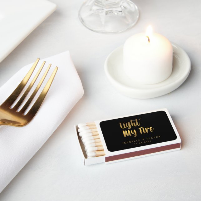 Light My Fire Gold Wedding Favors Matchboxes (Insitu)