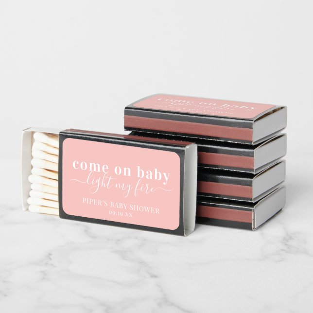 Light My Fire | Pink Baby Shower Favor Matchboxes (Stacked)