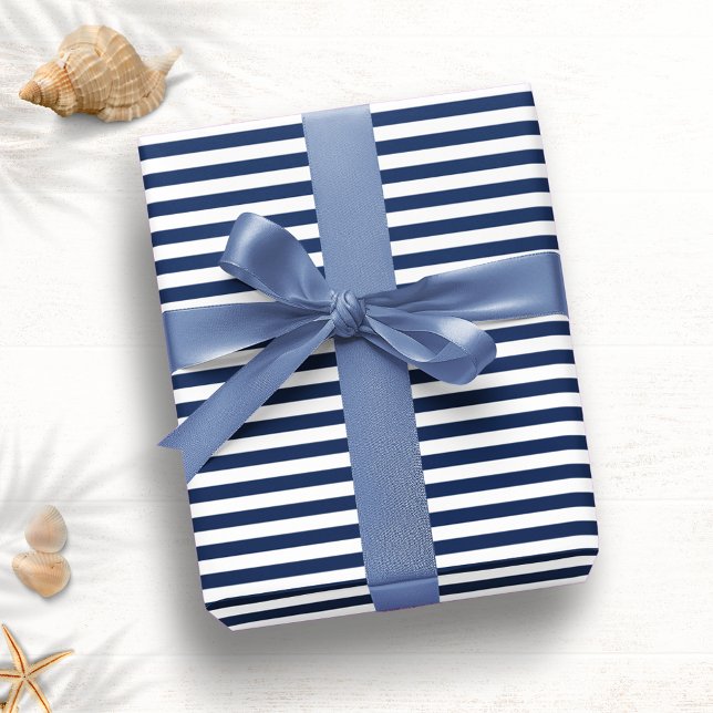Light Navy Blue White Narrow Stripes Wrapping Paper (Creator Uploaded)