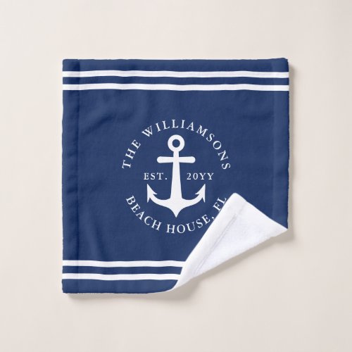 Light Navy Blue White Nautical Anchor Custom Wash Cloth