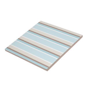 Light Ocean Blue Beige Brown White Stripes Pattern Ceramic Tile