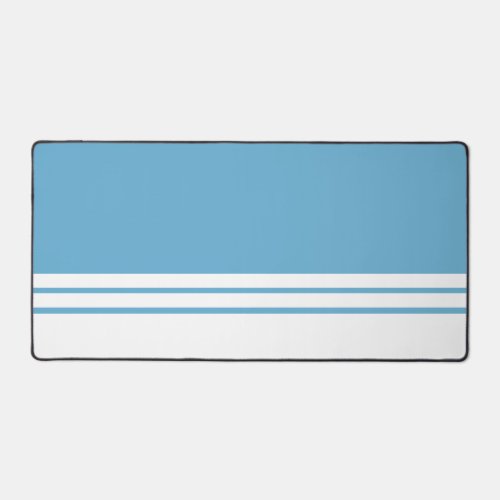 Light Ocean Blue White Bottom Edge Racing Stripes Desk Mat