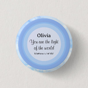 Light of the World Baby Blue Bible Verse Name Button