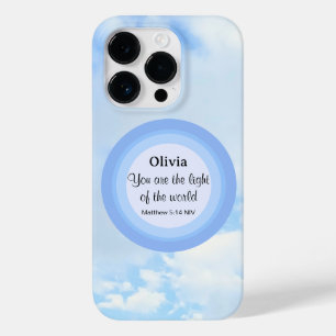 Light of the World Baby Blue Bible Verse Name Case-Mate iPhone 14 Pro Case