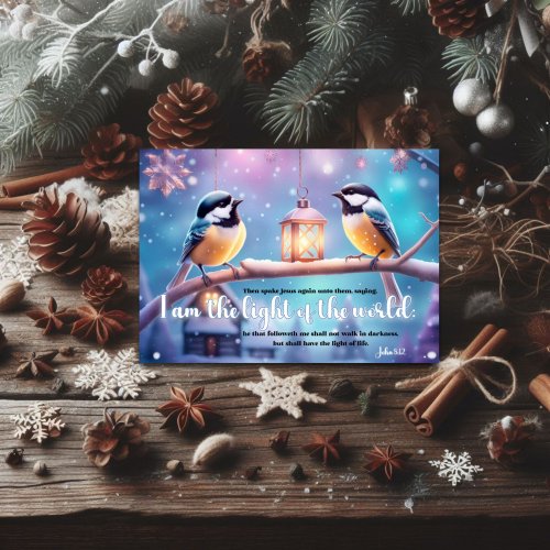 Light of the World Chickadees John Verse Christian Holiday Postcard