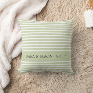 Light Olive Colored Stripes Wedding Throw Pillow