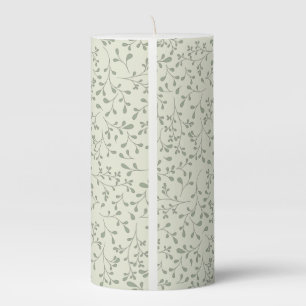 Light Olive Green Botanical Vine Pattern Pillar Candle