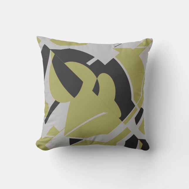 Light Olive Green Gray Black Bold Swirling Design Throw Pillow (Front)