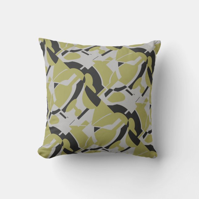 Light Olive Green Gray Black Diagonal Art Abstract Throw Pillow (Front)