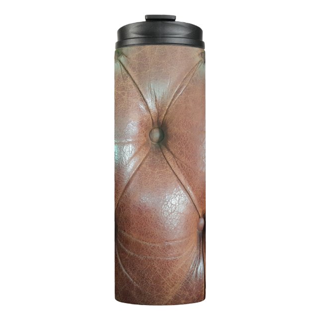 Light on brown leather sofa surface, textureabstra thermal tumbler (Front)