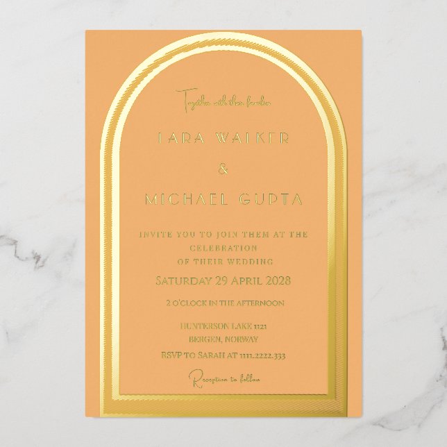 Light Orange Arch Foil Wedding Invitation Foil Invitation (Front)