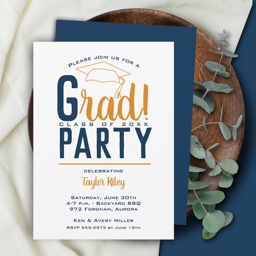 Light Orange  Blue Graduation Party Invitation