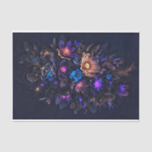 Light orange, deep purple, blue and dark flowers tissue paper
