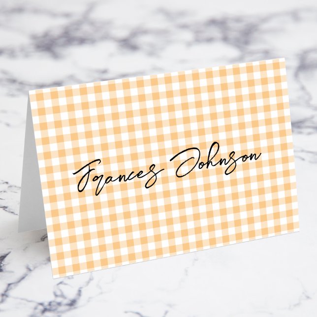 Light Orange Gingham Individual Name Place Cards (Light Orange Gingham Individual Name Place Cards)