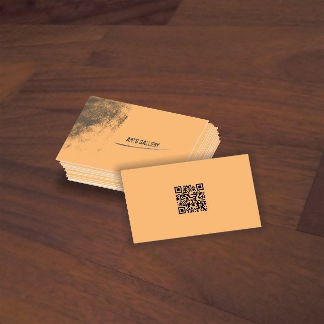 Light Orange Graffiti Smudged Qr Code Business Card (Creator Uploaded)