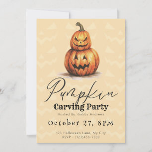 Light Orange Jack-O' Lantern Pumpkin Carving Party Invitation