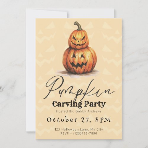 Light Orange Jack_O Lantern Pumpkin Carving Party Invitation