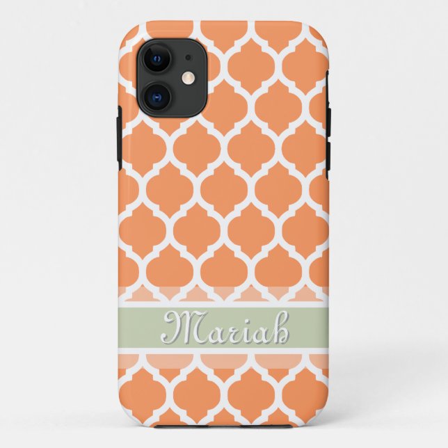 Light Orange & Light Mint Lattice Custom Name Case-Mate iPhone Case (Back)