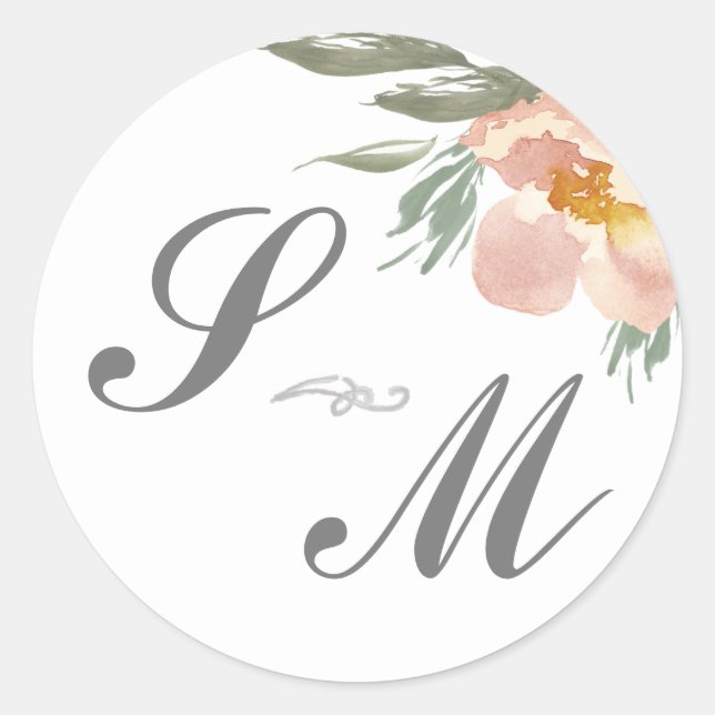 Light Orange Monogram Wedding Favor Sticker (Front)
