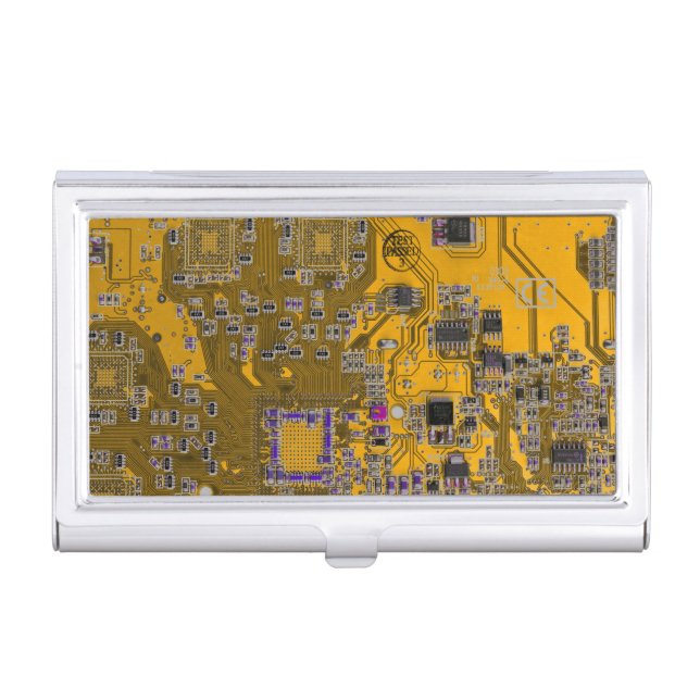 Light Orange PCB Circuit Board Design for IT Pros Business Card Case (Front)