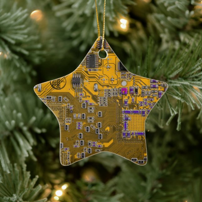 Light Orange PCB Circuit Board Design for IT Pros Ceramic Ornament (Tree)